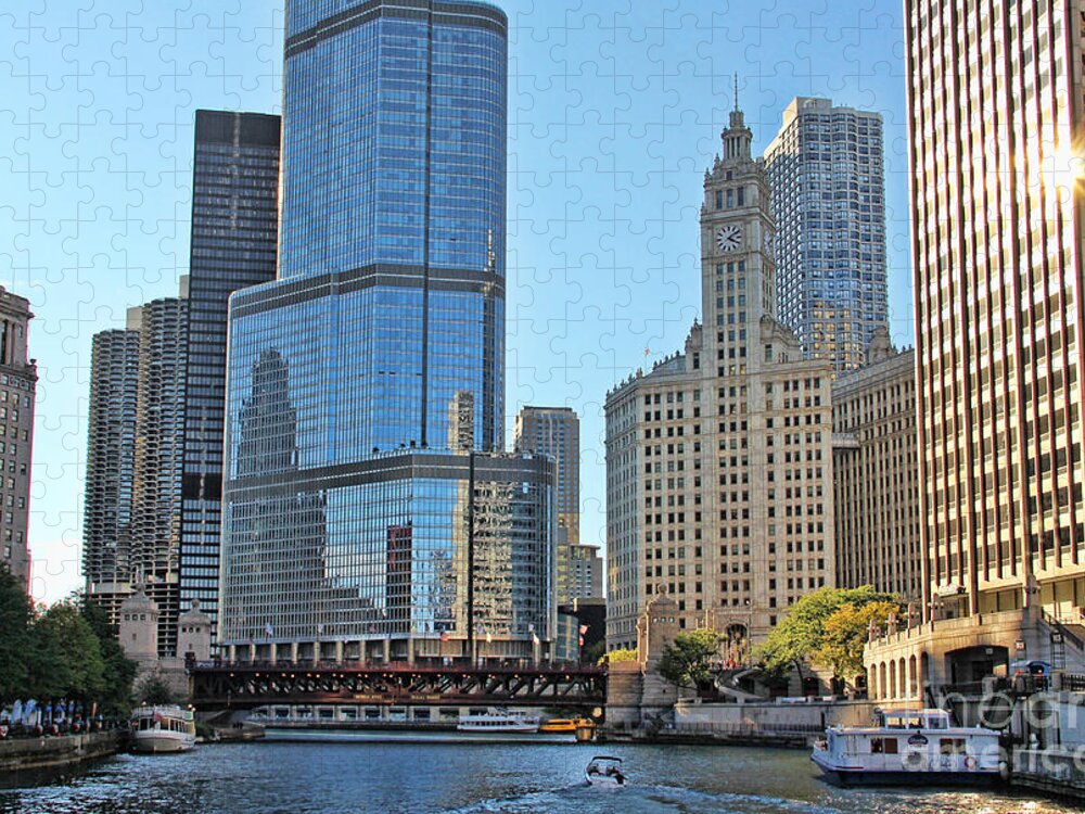 Chicago Jigsaw Puzzle featuring the photograph Chicago River Reflections 9594 by Jack Schultz