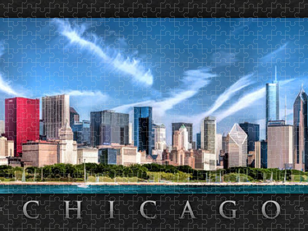 Chicago Jigsaw Puzzle featuring the painting Chicago Skyline Panorama Poster by Christopher Arndt