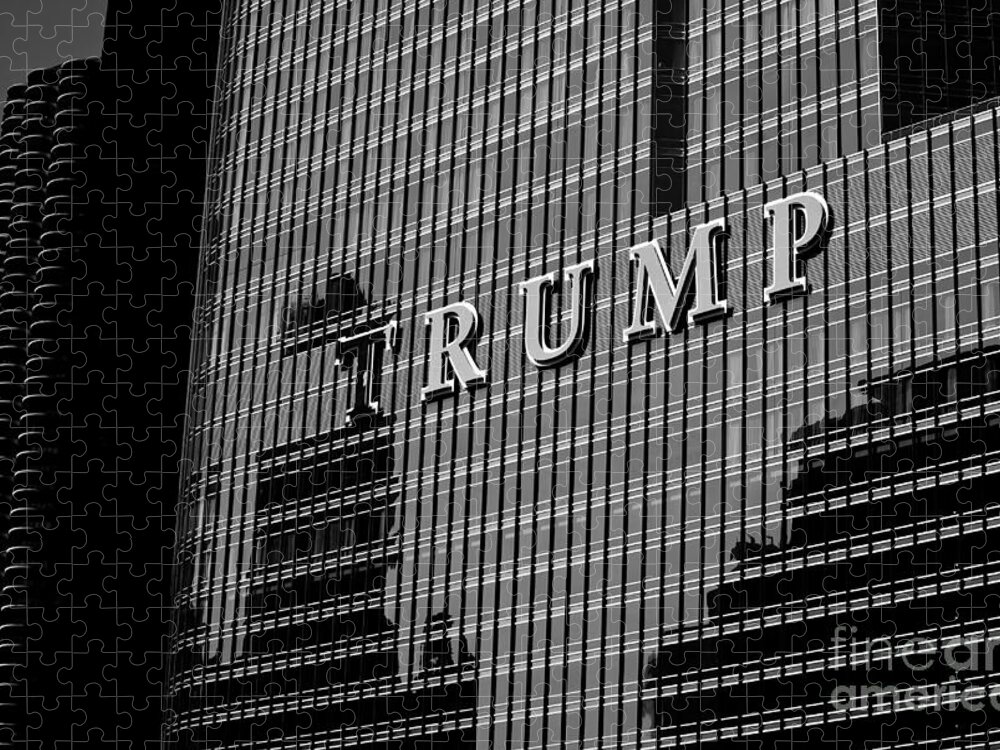 Blackandwhite Jigsaw Puzzle featuring the photograph Chicago Trump - Monochrome by Frank J Casella