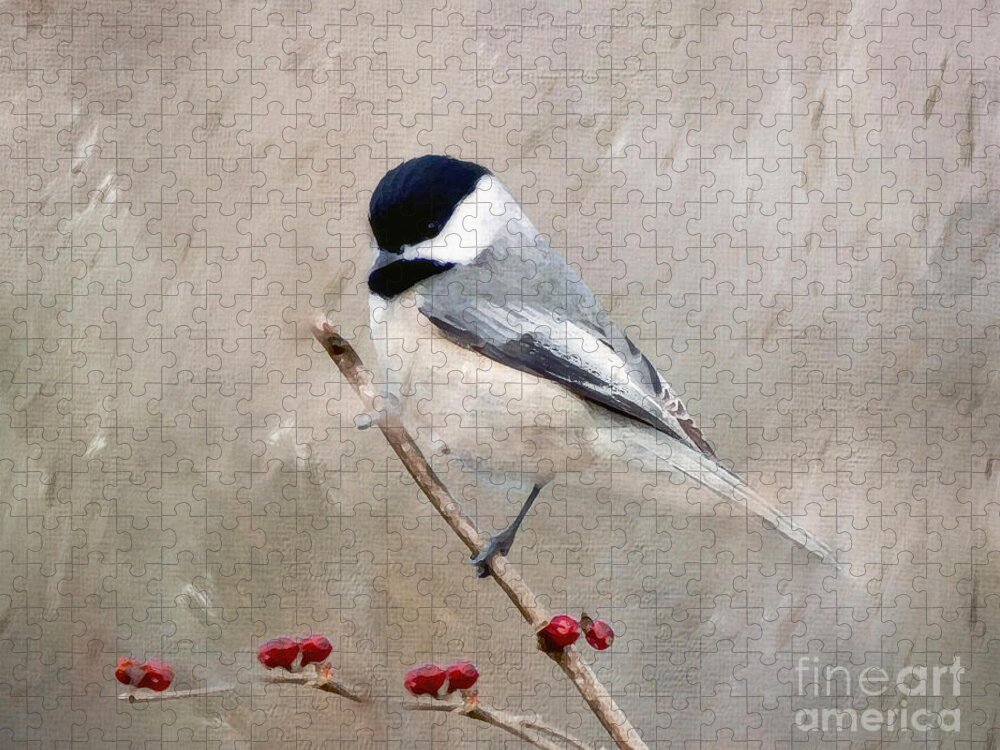 Chickadee Jigsaw Puzzle featuring the photograph Chickadee and Berries by Kerri Farley