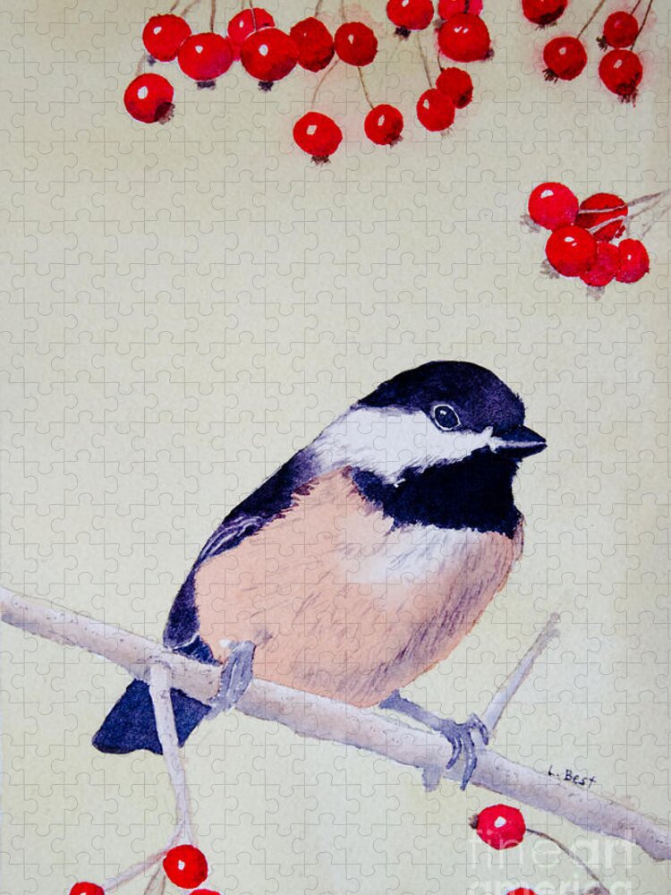 Chickadee Jigsaw Puzzle featuring the painting Chickadee by Laurel Best