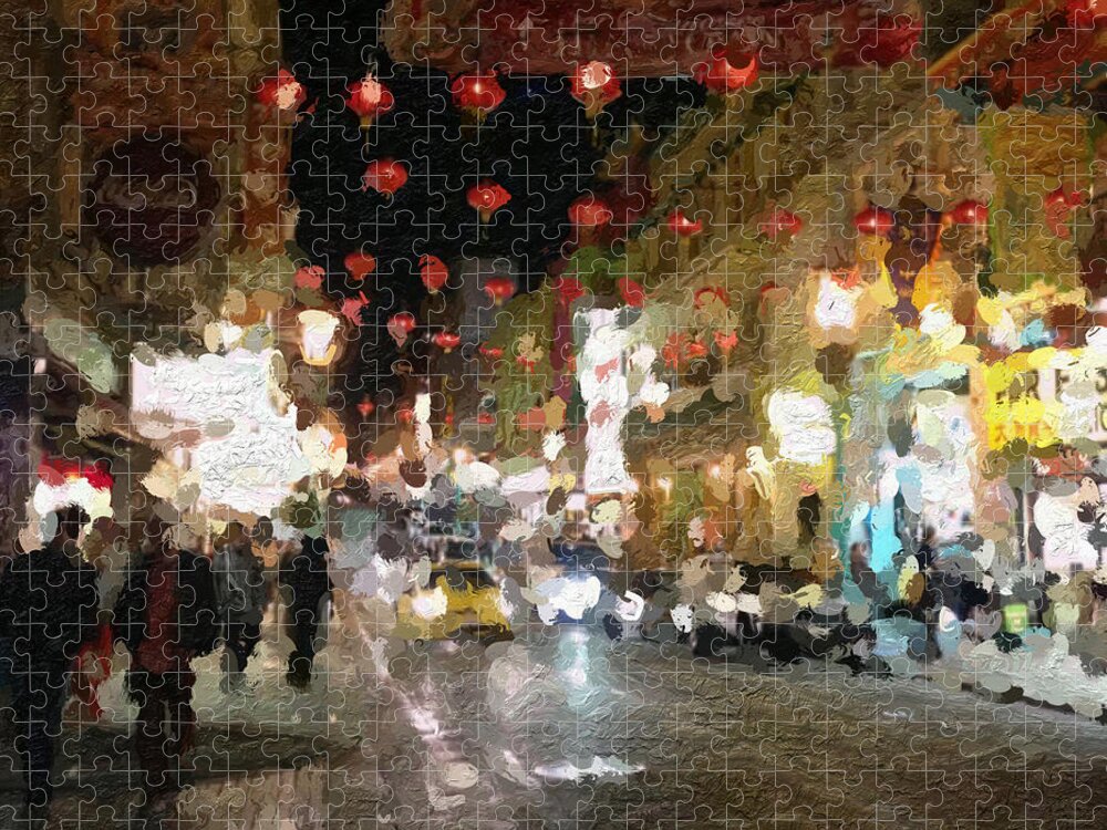 san Francisco Jigsaw Puzzle featuring the painting China Town At Night by Linda Woods