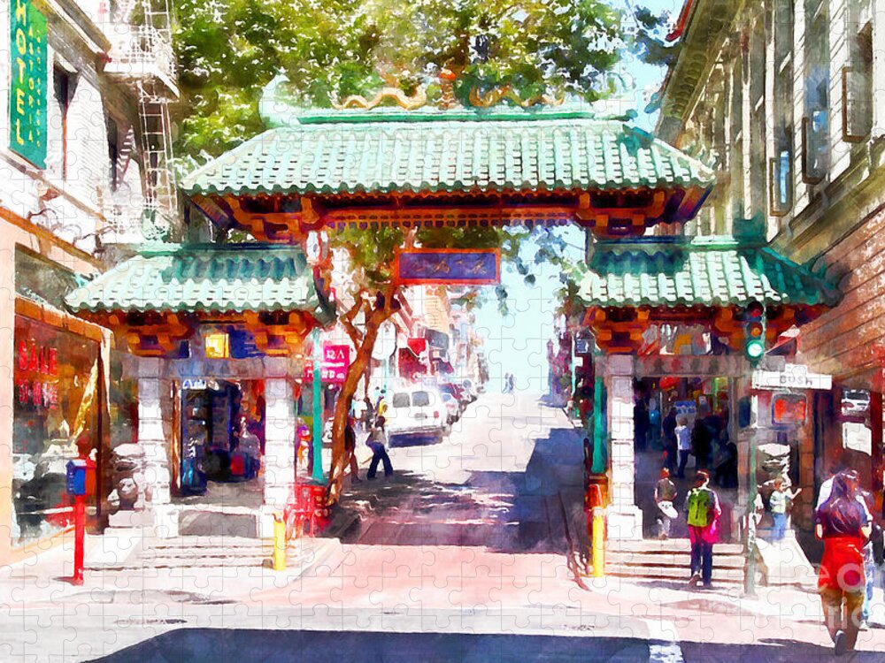 Wingsdomain Jigsaw Puzzle featuring the photograph Chinatown Gate on Grant Avenue in San Francisco 7D7193wcstyle by Wingsdomain Art and Photography