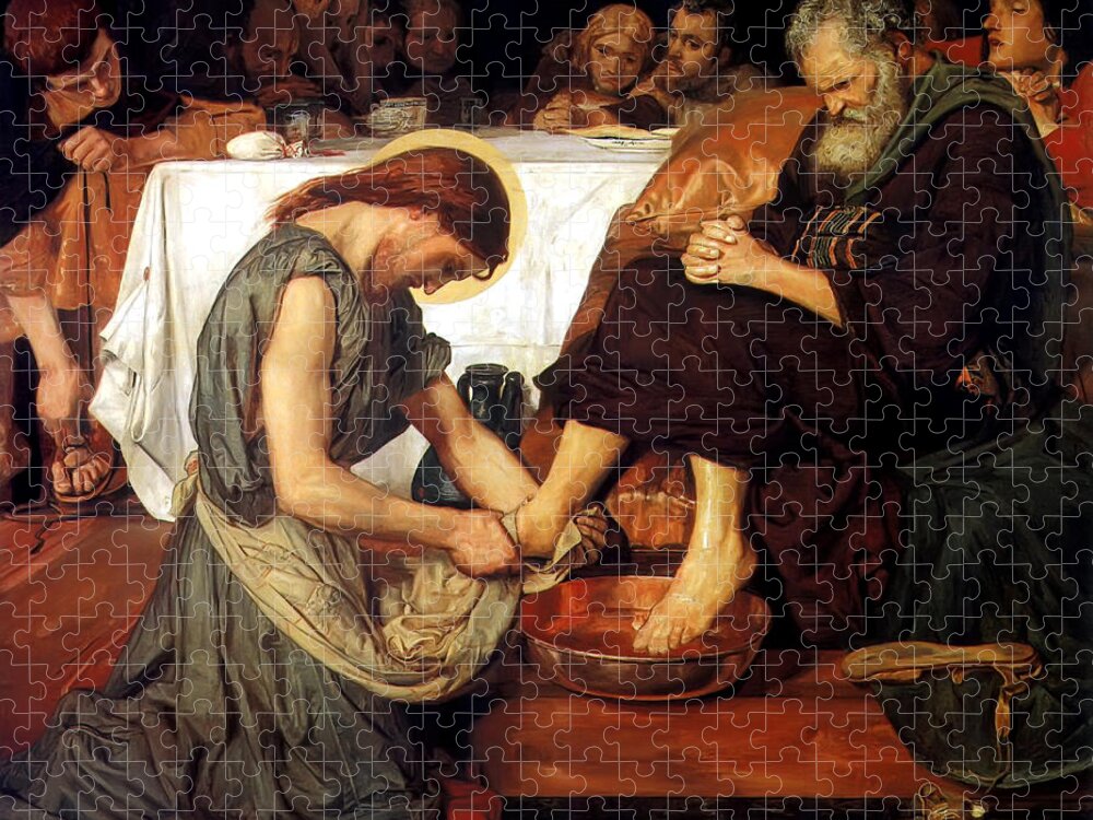 Christ Washing Peter's Feet Jigsaw Puzzle featuring the painting Christ Washing Peter's Feet by Ford Madox Brown