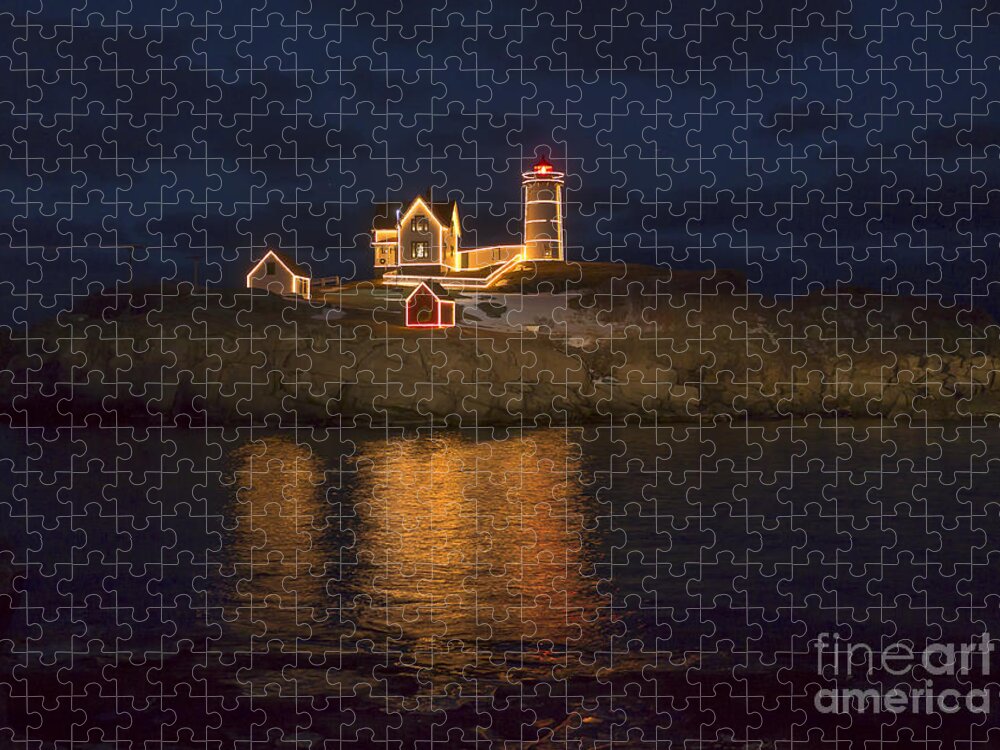 Atlantic Jigsaw Puzzle featuring the photograph Christmas at the Nubble by Steven Ralser