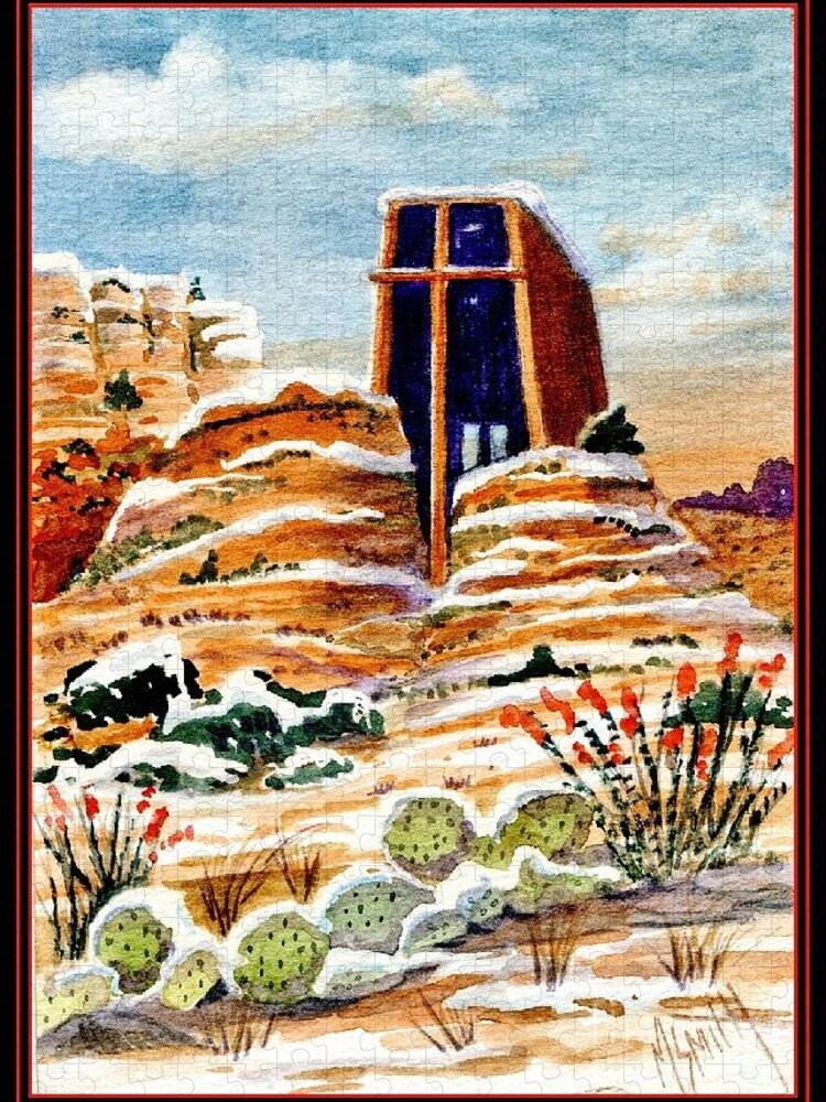 Chapel Of The Holy Cross Jigsaw Puzzle featuring the painting Christmas In Sedona by Marilyn Smith