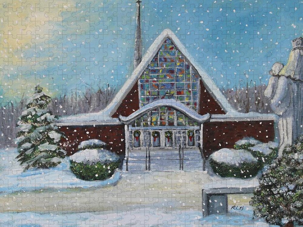 Landscape Jigsaw Puzzle featuring the painting Christmas Morning at Our Lady's Church by Rita Brown