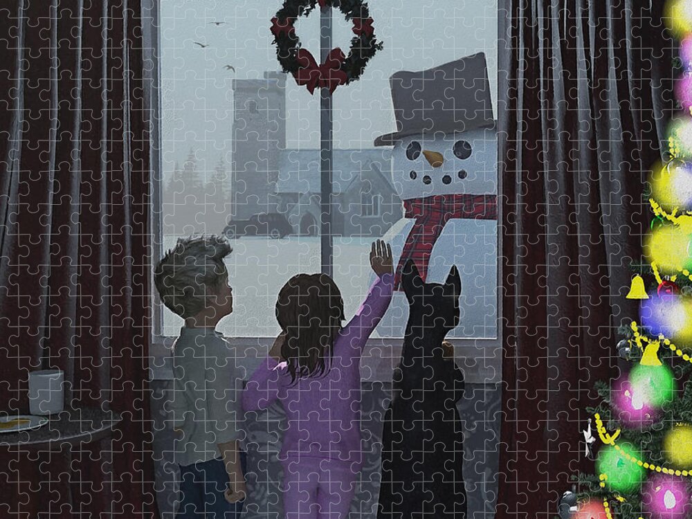 Winter Jigsaw Puzzle featuring the digital art Christmas Morning Greeting by Ken Morris