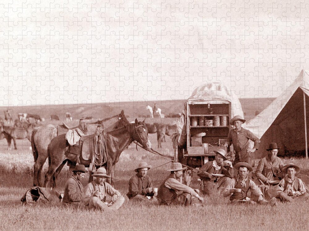 Occupation Jigsaw Puzzle featuring the photograph Chuckwagon And Cowboys, 1887 by Science Source