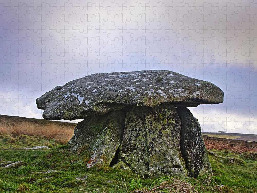 Quoit Jigsaw Puzzle featuring the photograph Chun Quoit an ancient burial chamber on the moors of Cornwall by Tony Mills