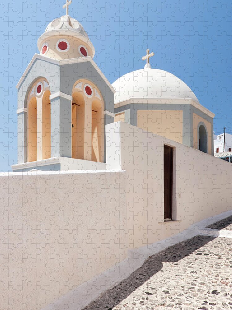 Tranquility Jigsaw Puzzle featuring the photograph Church Domes, Santorini, Greece by David Clapp