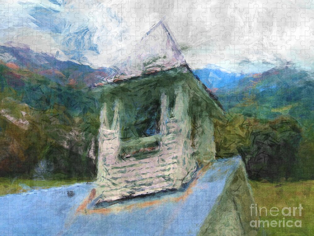Church Jigsaw Puzzle featuring the digital art Church In The Mountains by Phil Perkins