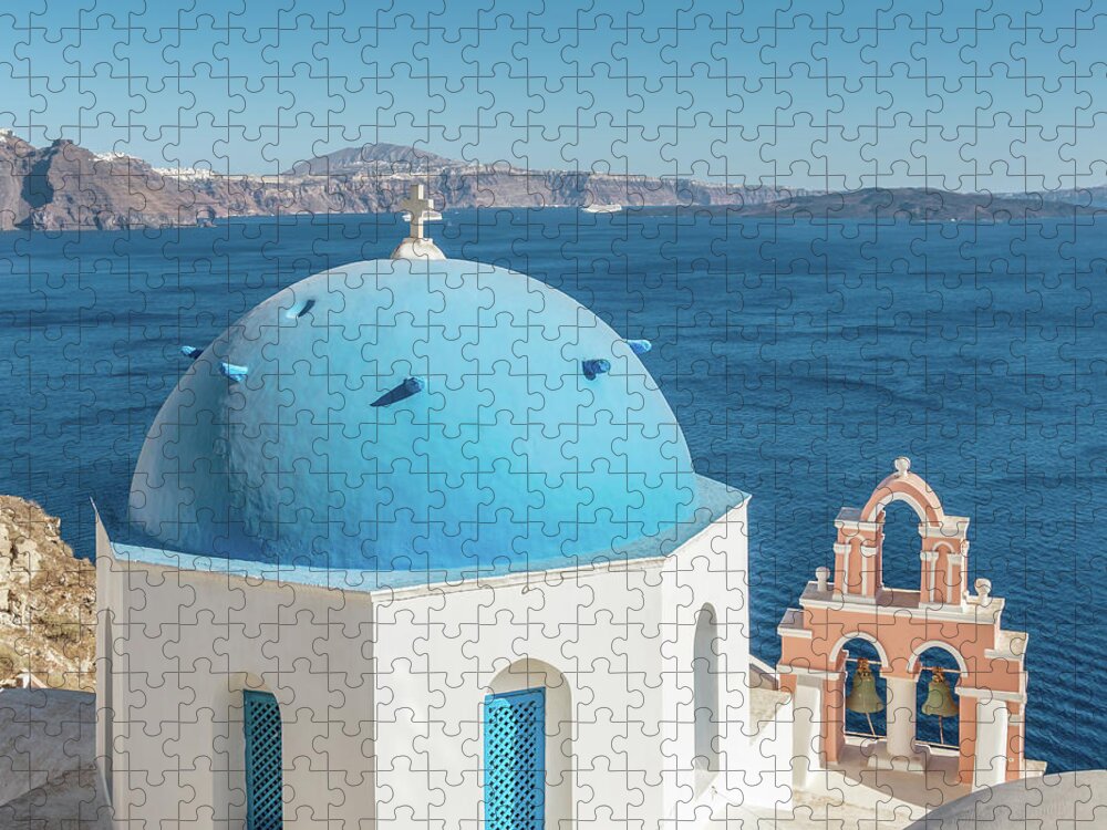 Scenics Jigsaw Puzzle featuring the photograph Church With View Over Santorini by Mlenny