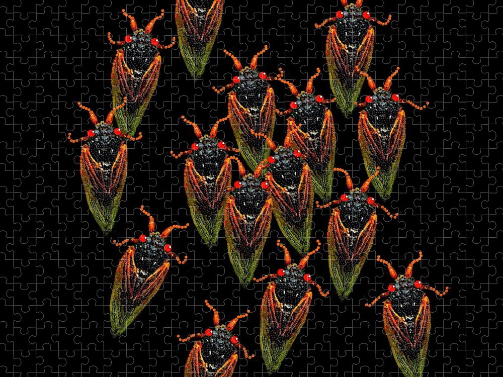 Cicadas Jigsaw Puzzle featuring the digital art Cicadas by R Allen Swezey