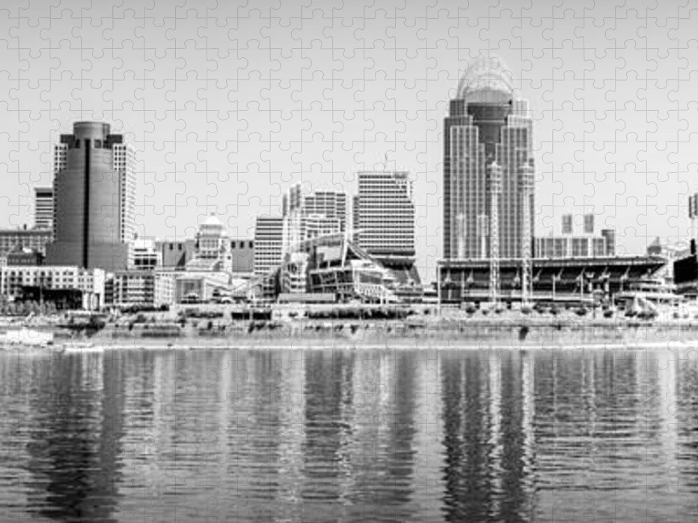 2012 Jigsaw Puzzle featuring the photograph Cincinnati Panorama Black and White Picture by Paul Velgos