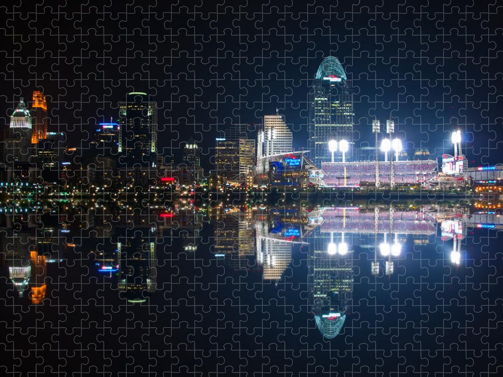 Cincinnati Skyline Jigsaw Puzzle featuring the photograph Cincinnati reflected by Randall Branham