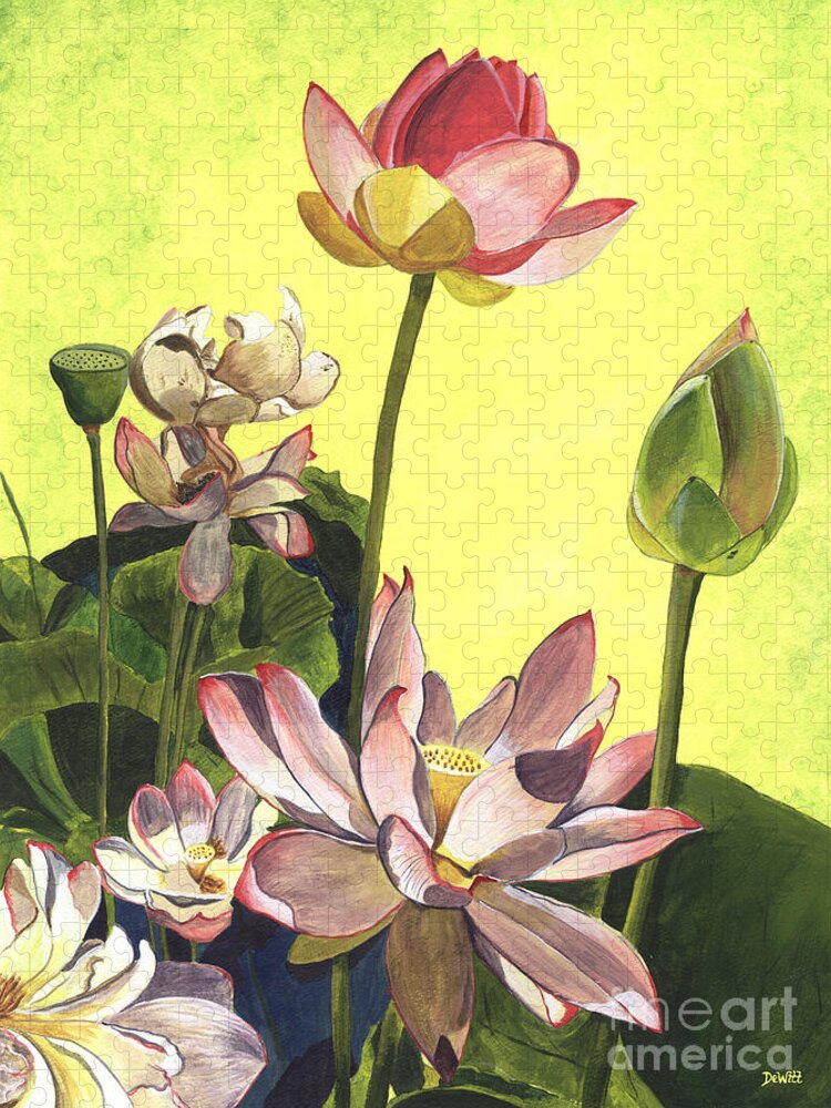 Floral Jigsaw Puzzle featuring the painting Citron Lotus 1 by Debbie DeWitt