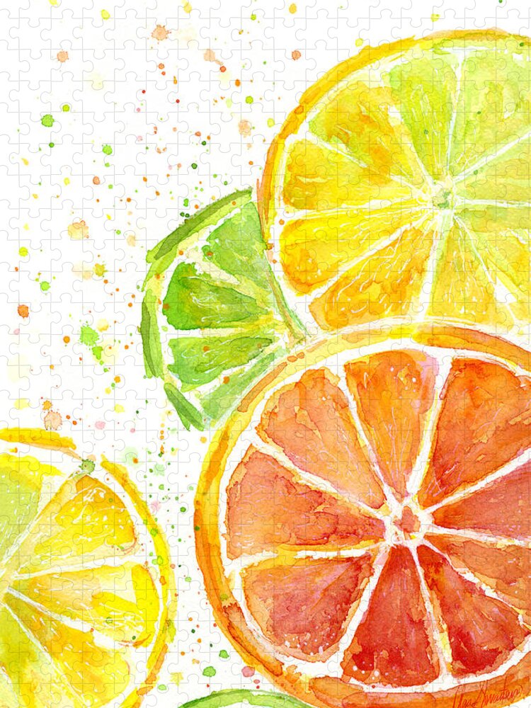 Citrus Jigsaw Puzzle featuring the painting Citrus Fruit Watercolor by Olga Shvartsur