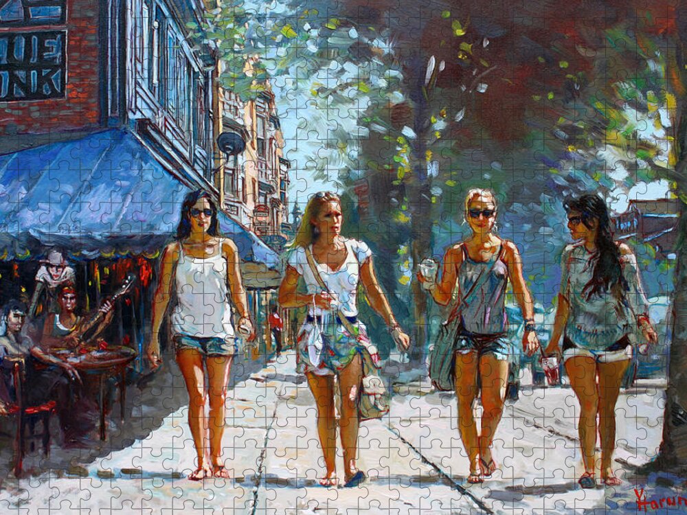 Landscape Jigsaw Puzzle featuring the painting City Girls by Ylli Haruni