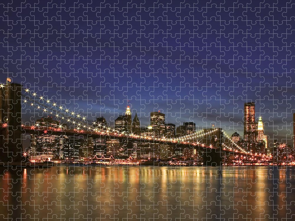 Bridge Jigsaw Puzzle featuring the photograph City of Lights by Evelina Kremsdorf