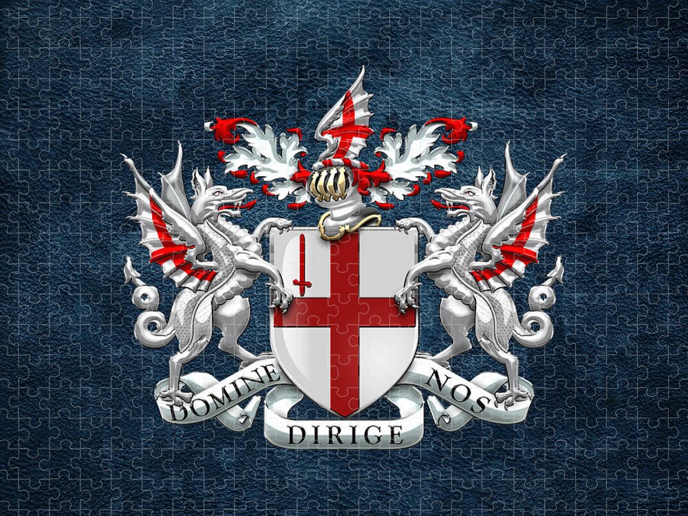 'cities Of The World' Collection By Serge Averbukh Jigsaw Puzzle featuring the digital art City of London - Coat of Arms over Blue Leather by Serge Averbukh