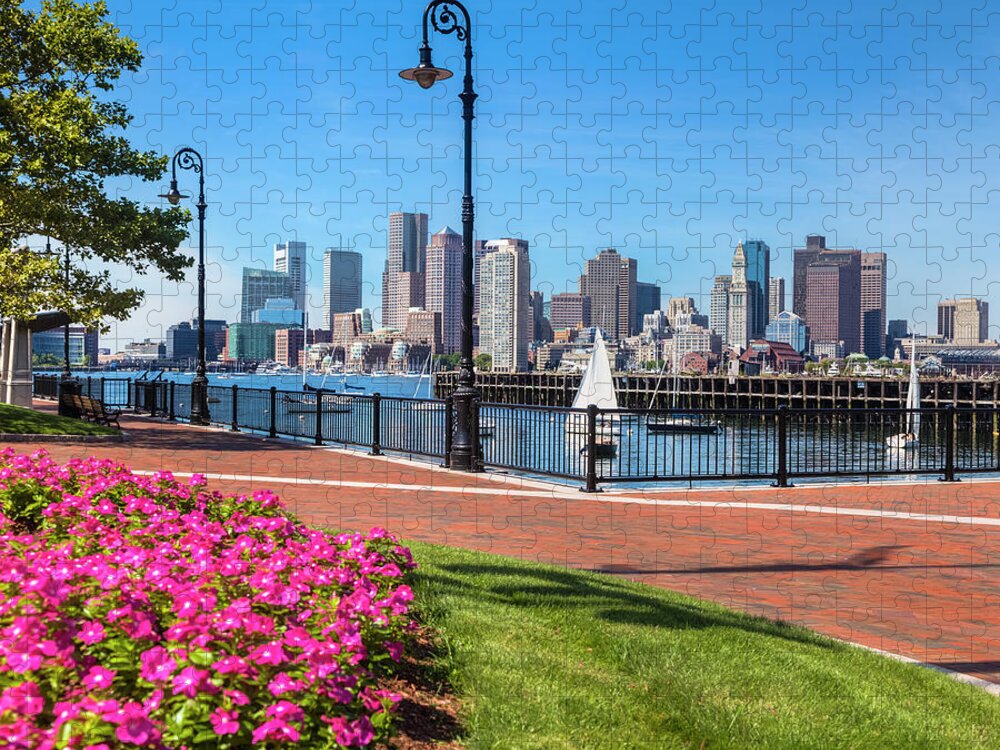 Flowerbed Jigsaw Puzzle featuring the photograph Cityscape From The East Boston Piers by Drnadig