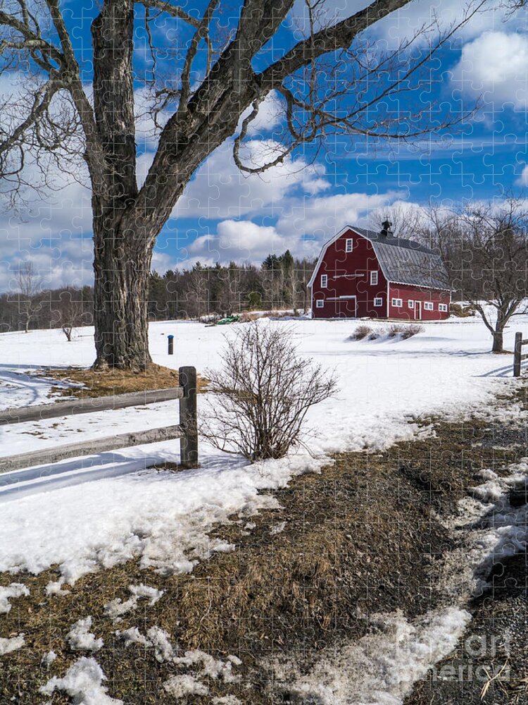 Red Jigsaw Puzzle featuring the photograph Classic New England Farm Scene by Edward Fielding