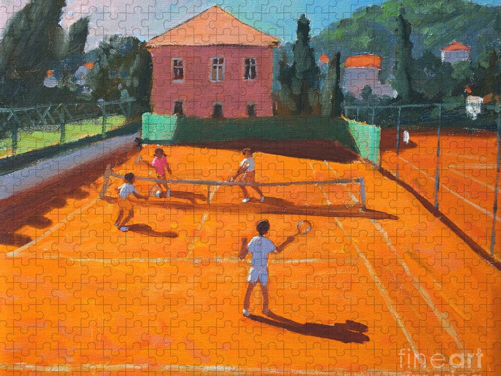 Tennis Jigsaw Puzzle featuring the painting Clay Court Tennis by Andrew Macara