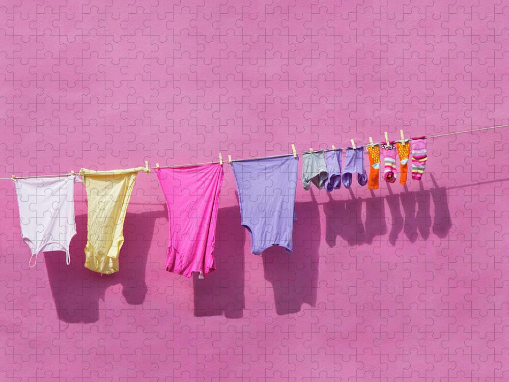 Shadow Jigsaw Puzzle featuring the photograph Clean Clothes Drying In Sun by Grant Faint