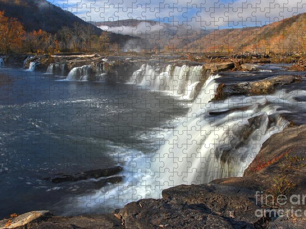 Sandstone Falls Jigsaw Puzzle featuring the photograph Clearing Skies Over Sandstone Falls by Adam Jewell