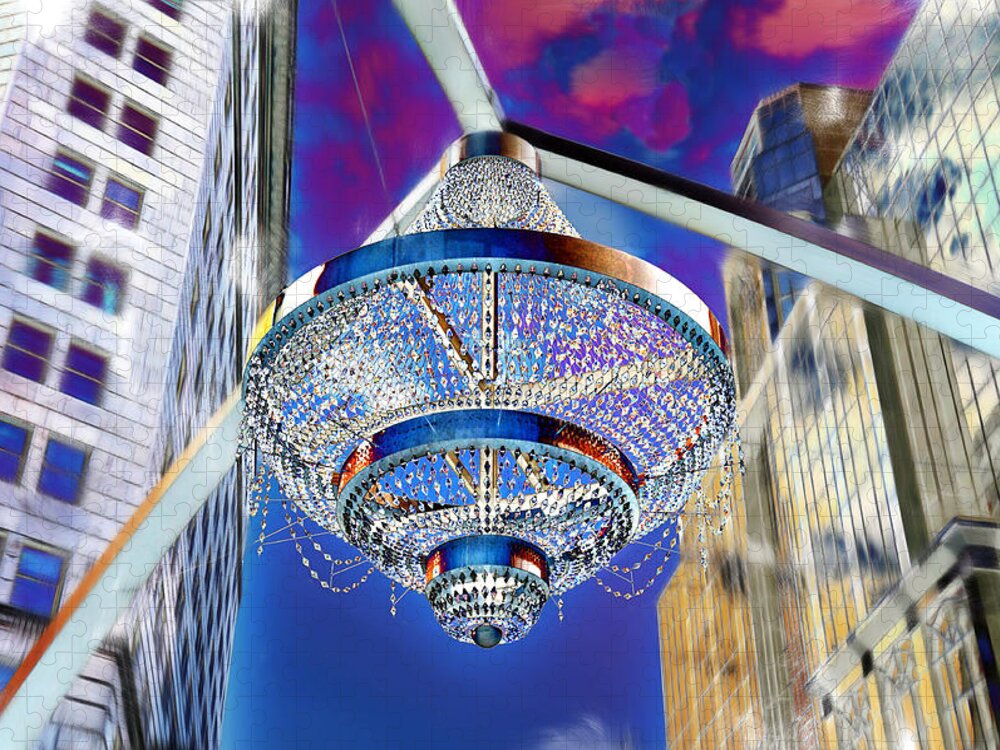 Playhouse Square Jigsaw Puzzle featuring the photograph Cleveland Playhouse Square Outdoor Chandelier - 1 by Mark Madere