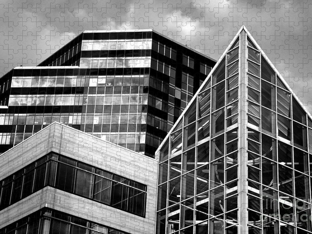 Cleveland Jigsaw Puzzle featuring the photograph Cleveland Sight - Downtown City Buildings Black White BW by Jon Holiday