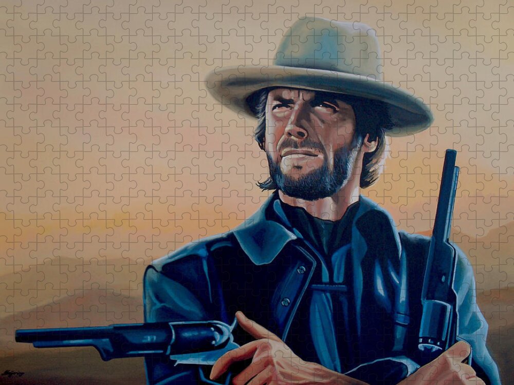 Clint Eastwood Jigsaw Puzzle featuring the painting Clint Eastwood Painting by Paul Meijering