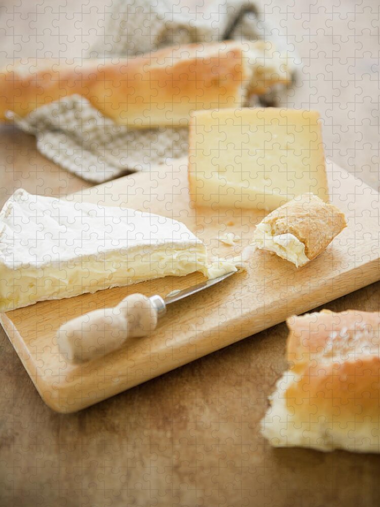 Cheese Jigsaw Puzzle featuring the photograph Close Up Of Cheese And Baguette On by Tetra Images - Jamie Grill