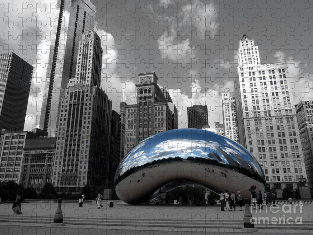 Chicago Jigsaw Puzzle featuring the photograph Cloud Gate B-W Chicago by David Bearden