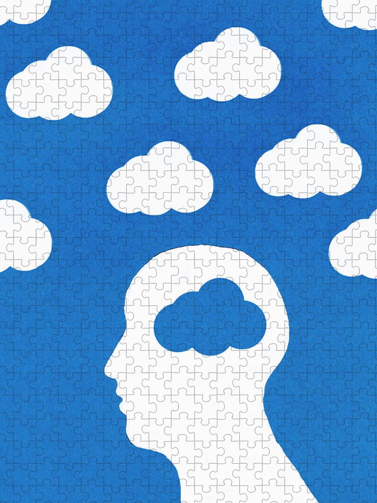 Adult Jigsaw Puzzle featuring the photograph Cloud Pattern And Mans Head With Blue by Ikon Ikon Images