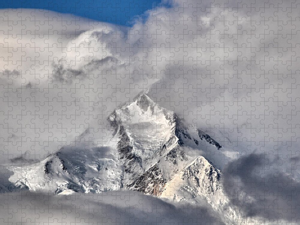 Denali Jigsaw Puzzle featuring the photograph Cloud-Shrouded Denali - Denali National Park - Alaska by Bruce Friedman