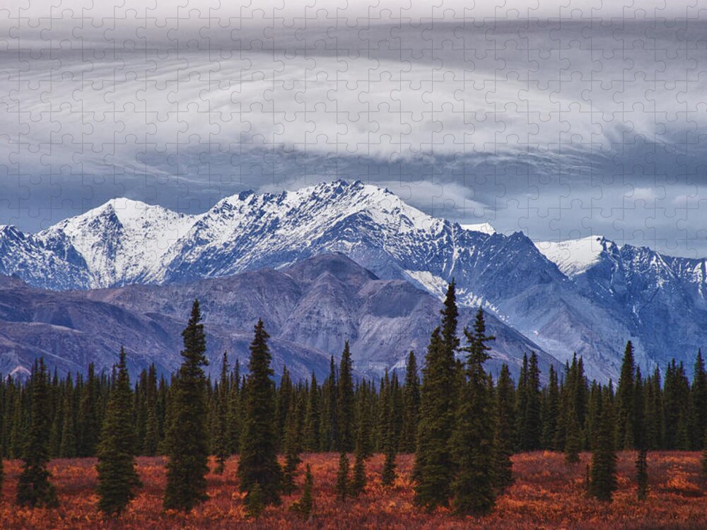 Alaskan Mountains Jigsaw Puzzle featuring the photograph Clouds over mountains by Jeff Folger