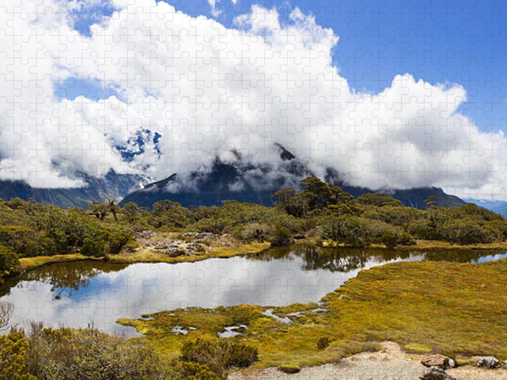 Photography Jigsaw Puzzle featuring the photograph Clouds Over Mountains, Key Summit by Panoramic Images