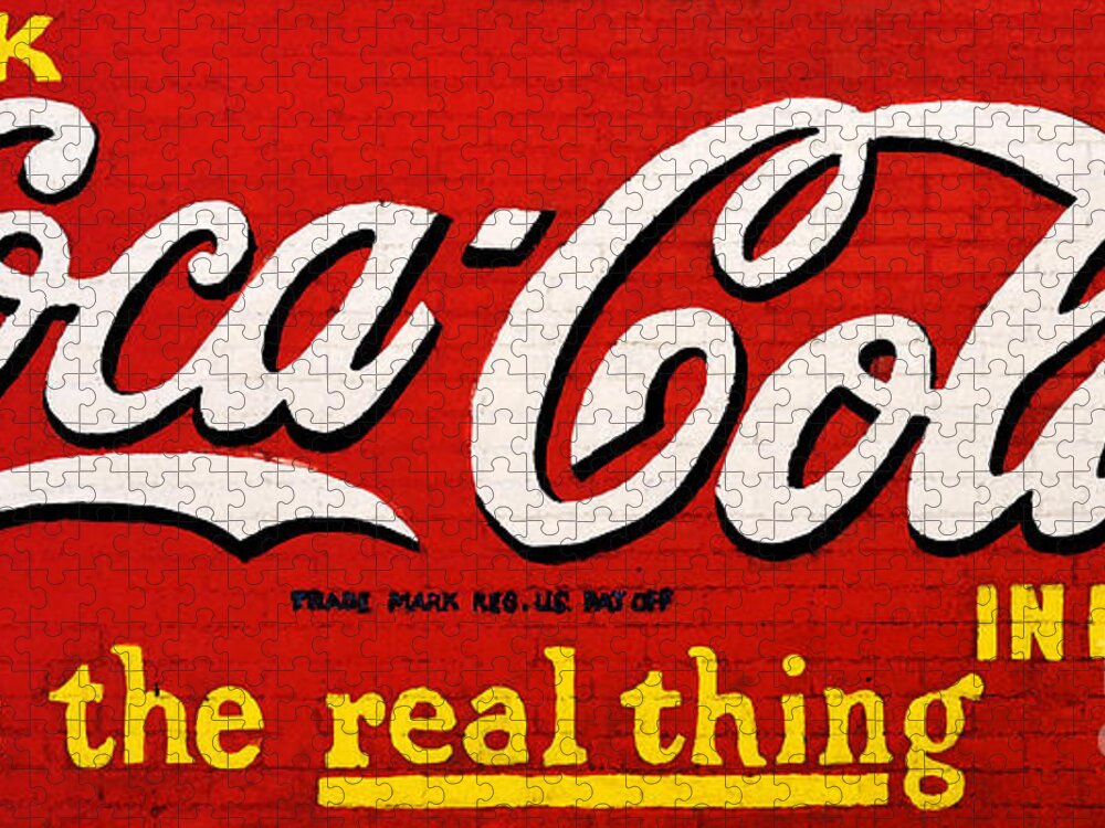 Travelpixpro Americana Jigsaw Puzzle featuring the digital art Coca Cola Coke Vintage Americana Red Street Sign on a Brick Wall Watercolor Digital Art by Shawn O'Brien