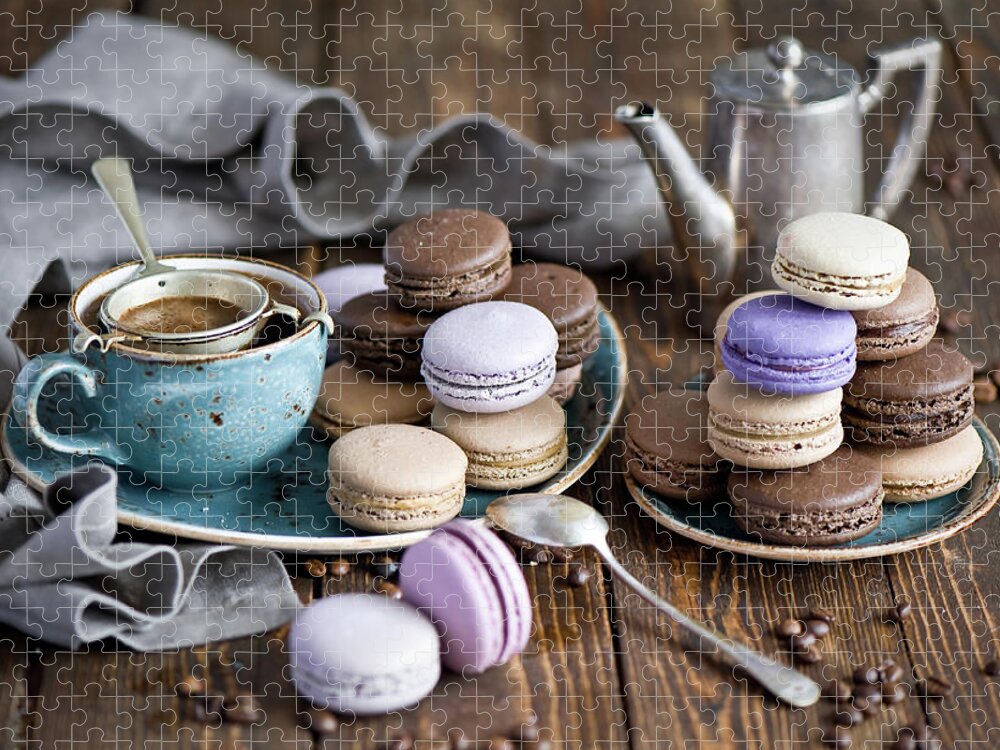 Heap Jigsaw Puzzle featuring the photograph Coffee And Macarons by Verdina Anna