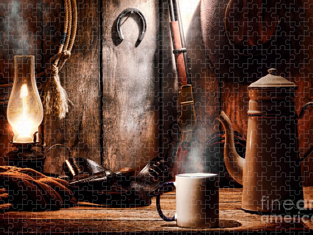 Coffee Jigsaw Puzzle featuring the photograph Coffee at the Cabin by Olivier Le Queinec