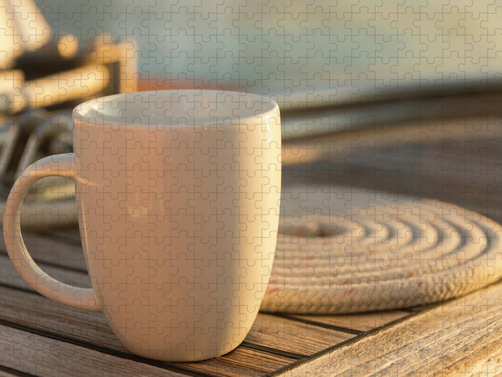 Sailboat Jigsaw Puzzle featuring the photograph Coffee Or Tea Cup On 62 Foot Sailboat by Gary S Chapman