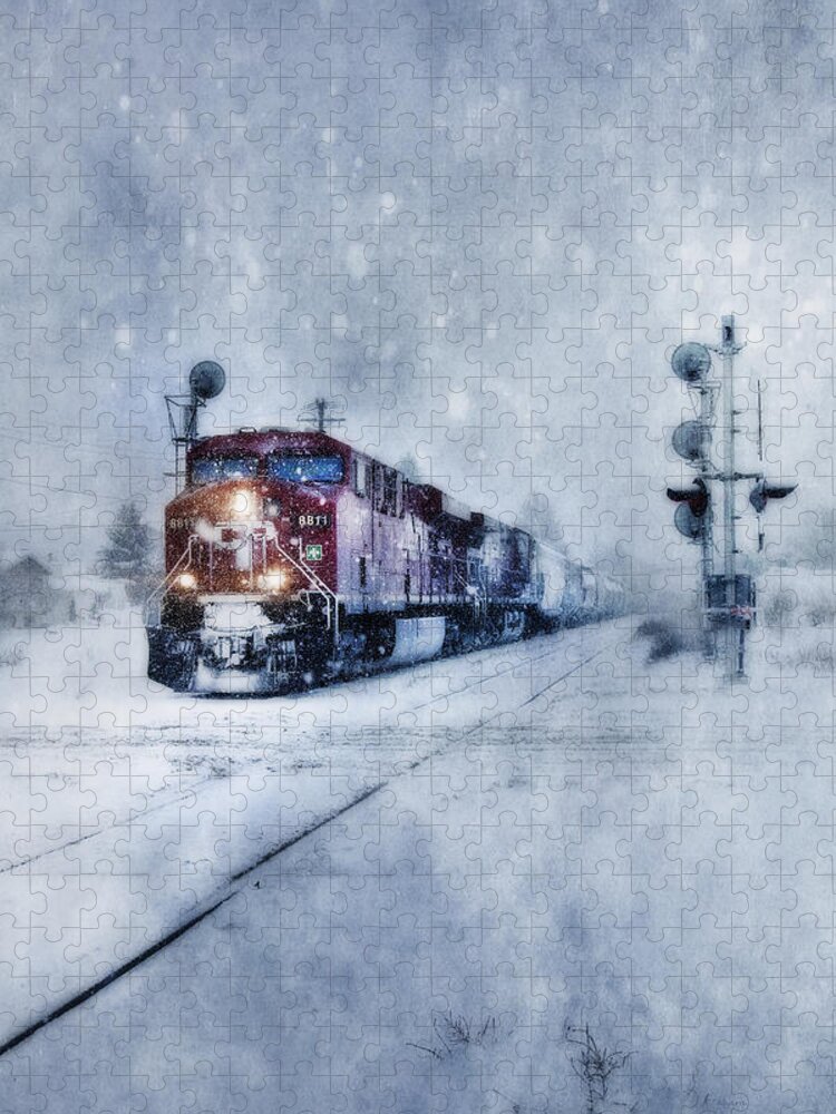 Train Jigsaw Puzzle featuring the photograph Cold Nights On The Midnight Train Color by Theresa Tahara