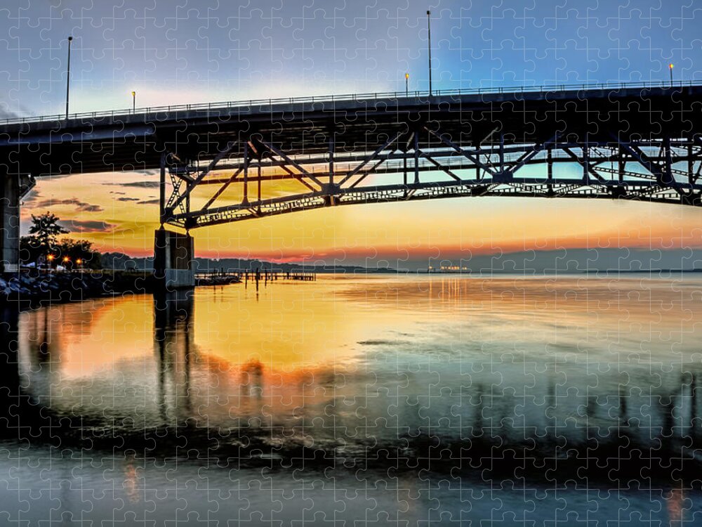 Coleman Bridge Jigsaw Puzzle featuring the photograph Coleman Bridge at Sunset Two by Jerry Gammon