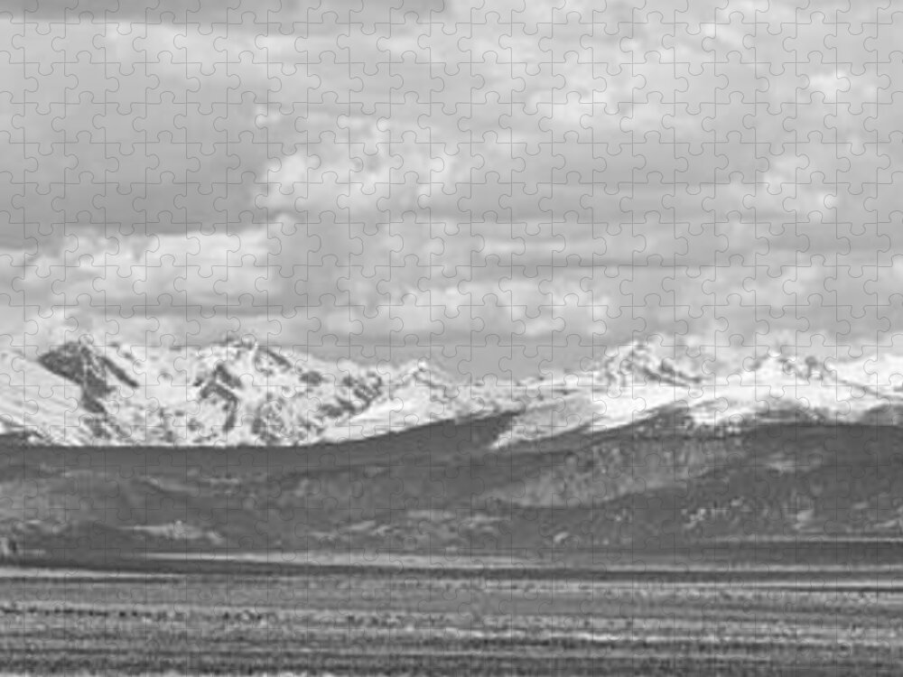 Scenic Jigsaw Puzzle featuring the photograph Colorado Front Range Rocky Mountain Agriculture Panorama BW by James BO Insogna