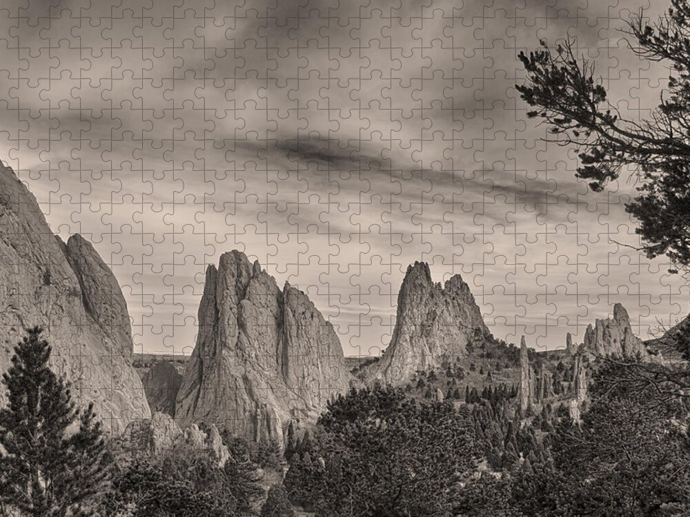 Garden Of The Gods Jigsaw Puzzle featuring the photograph Colorado Garden of the Gods Mono Tone View by James BO Insogna