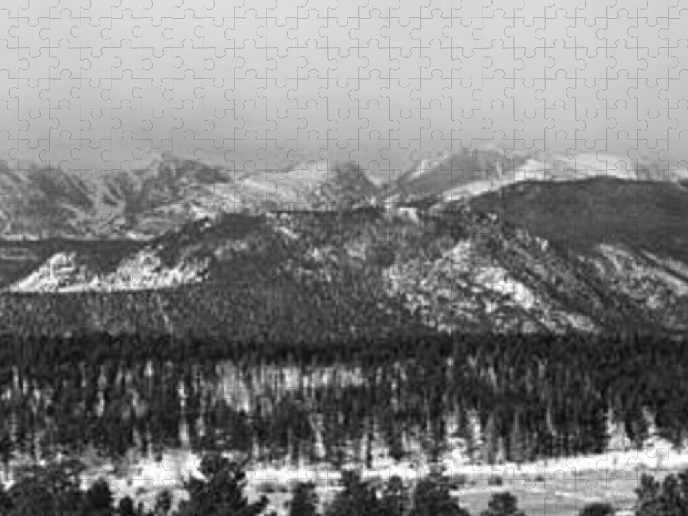 Panoramas Jigsaw Puzzle featuring the photograph Colorado Rocky Mountain National Park Panorama Winter View BW by James BO Insogna