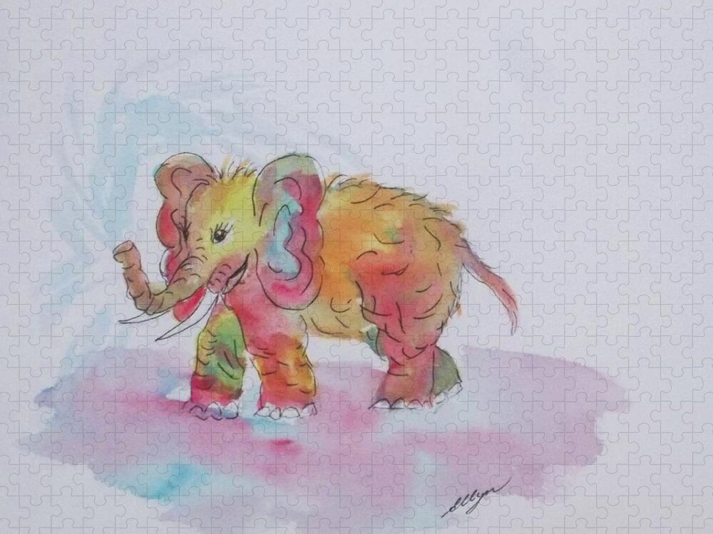 Elephant Jigsaw Puzzle featuring the painting Colorful Baby Elephant by Ellen Levinson