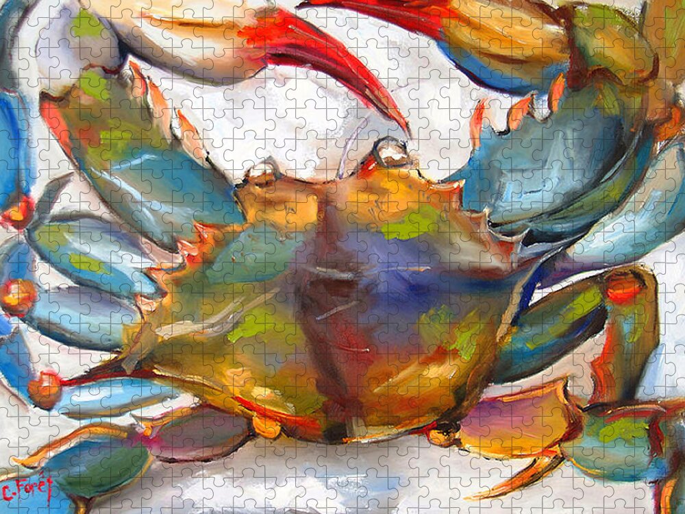 Crab Jigsaw Puzzle featuring the painting Colorful Blue by Carole Foret